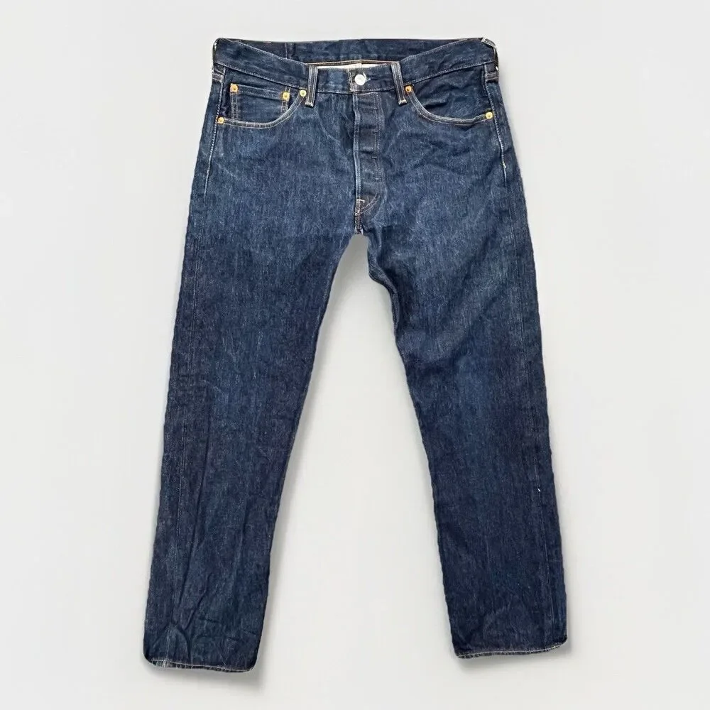 Levis 501 Jeans Mens 32 Blue Denim Solid Regular Fit‎ Button Fly 35x31